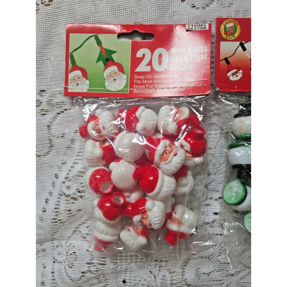 Mini Santa & Snowman Light Covers Christmas Decoration Snap Lot Of 3 NOS Vintage